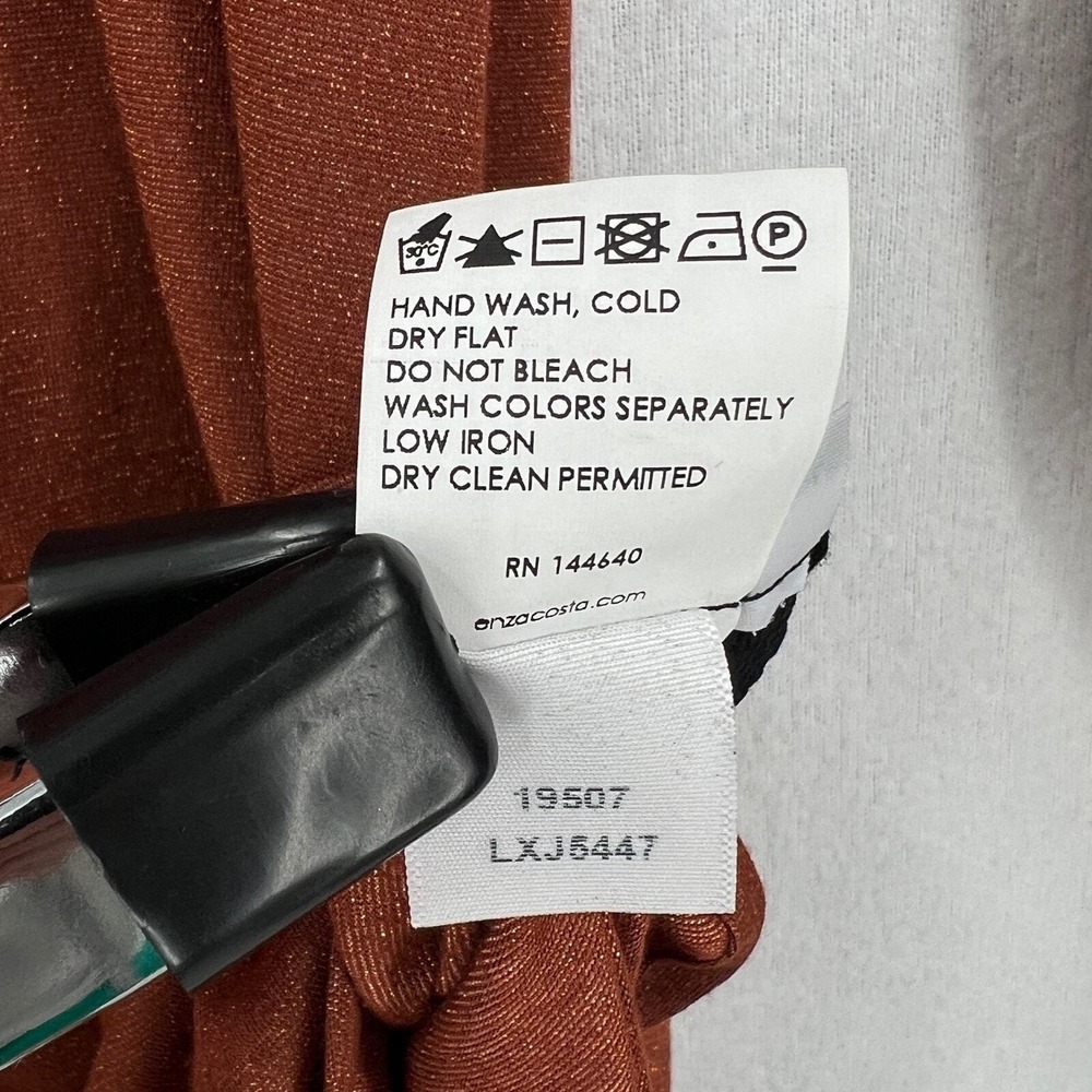 ENZA COSTA Lurex Jersey Split Maxi Dress Small Copper Sparkle Long Sleeve Retro - Picture 12 of 16